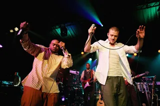 Timbaland and Justin Timberlake - Timbaland's futuristic synthscapes helped Justin Timberlake leave his boy-band past behind on tracks like "Sexy Back" and "My Love."&nbsp;&nbsp;(Photo: Kevin Winter/Getty Images)