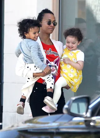 Zoe Saldana - Zoe Saldana took her son to an indoor playground with a friend in Los Angeles. (Photo: Sam Sharma, PacificCoastNews)