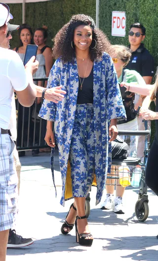 Extra Gorgeous&nbsp; - Gabrielle Union visited Universal Studios Hollywood to appear on Extra.(Photo: Josiah True/WENN.com)