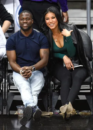 Courtside Date - Kevin Hart and his fiancée&nbsp;Eniko Parrish took in the game between the Oklahoma City Thunder and the Los Angeles Clippers at Staples Center.(Photo: Noel Vasquez/GC Images)