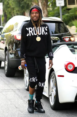 Vroom Vroom - Fetty Wap is ballin'. The rapper was riding around West Hollywood in a new white Ferrari.&nbsp;(Photo: LA Photo Lab / Splash News Splash)