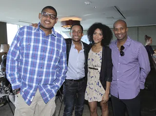 Angel in the Mix - Omar Benson Miller and&nbsp;Hill Harper kick it with Charlie's Angels&nbsp;star Annie Ilonzeh. (Photo: Maury Phillips/BET Networks)