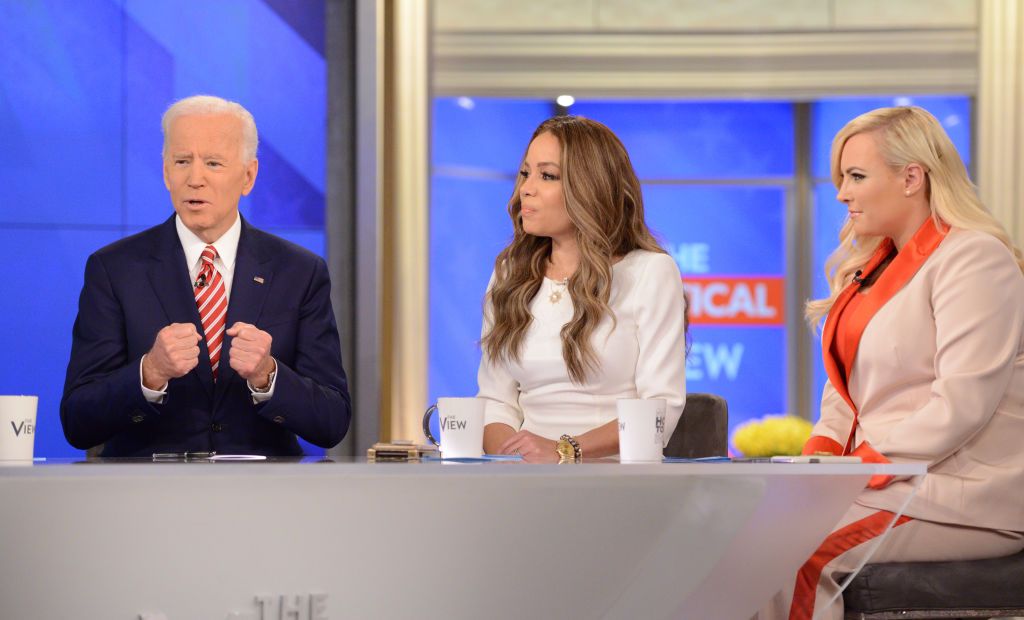 THE VIEW - Joe Biden appears on Walt Disney Television via Getty Images's "The View" today, Friday, April 26, 2019.   
(Photo by Lorenzo Bevilaqua/Walt Disney Television via Getty Images) 
 JOE BIDEN, SUNNY HOSTIN, MEGHAN MCCAIN