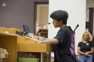 A student speaks at a board meeting for the Los Angeles Unified School District. - (Photo: Dale Berman/BET)