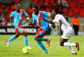 Democratic Republic of Congo vs. Niger - Deogracias Kanda and Dieudonne Mbokani Bezua of DRC battle against Mohamed Chicoto of Niger on Jan 24. The match ended without a point on either side. (Photo: Richard Huggard/Gallo Images/Getty Images)