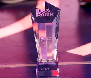 Trophy Time - Ooooo! Look at the W.O.W. trophy!&nbsp; (Photo: Bennett Raglin/BET/Getty Images for BET))