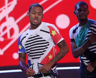 Ay! - Wild Out Wednesday contestant Malik Davage gets into his performance on 106. (Photo: Bennett Raglin/BET/Getty Images for BET)