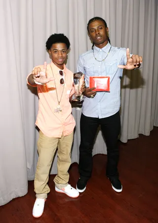 Winning Smiles - Wild Out Wednesday contestants Lil Quan and Coshaun celebrate their victory on 106. (Photo: Bennett Raglin/BET/Getty Images for BET)