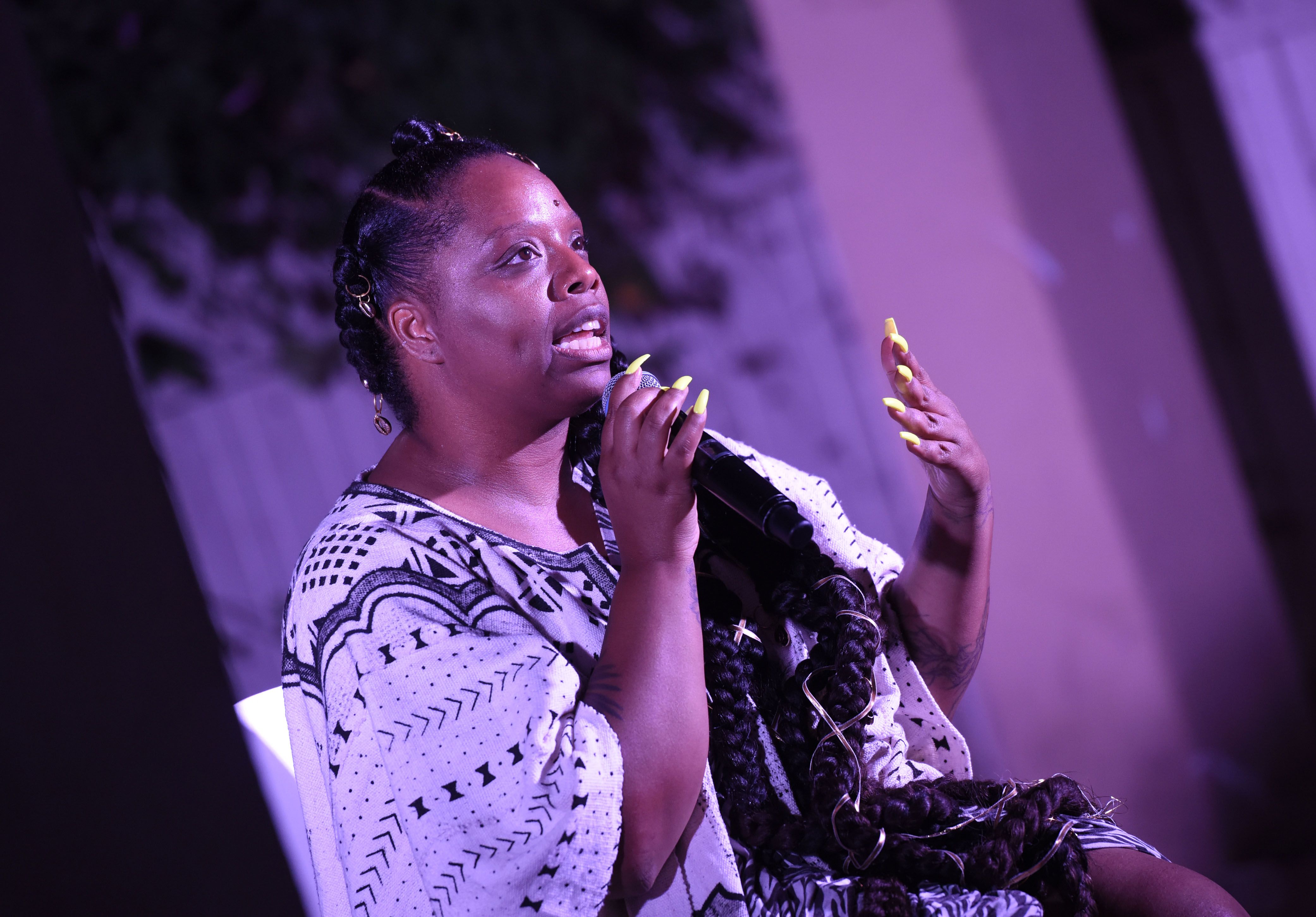 LOS ANGELES, CA - APRIL 18:  Patrisse Cullors speaks at her Thesis Solo Show on April 18, 2019 in Los Angeles, California.  (Photo by Vivien Killilea/Getty Images for Patrisse Cullor)