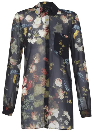 Floral Chiffon Shirt - We see this blouse being our go-to for the office when paired with a black pencil skirt and patent leather pumps.  (Photo: River Island Winter Collection)