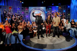 It's the Roc! - J.Cole on set of 106 and Park at BET Studios. (Photo: Brad Barket/PictureGroup)