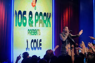 Hold Up…Waiiiiiiit *Nate Dogg voice* - J. Cole performs on the 106 &amp; Park stage. (Photo: Brad Barket/PictureGroup)