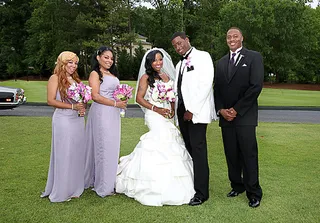 The Best Party \r - Toya's matrons of honor and Memphitz' best man take a flick with the newly wed couple.\r(Photo: Cornell Wheeler)