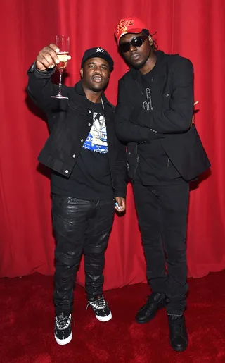 From Harlem to Brooklyn - Hip hop artists A$AP Ferg of Harlem and Theophilus London of Brooklyn show up and show out at the Adidas Originals NMD global unveiling at the 69th Regiment Armory in New York City.(Photo by Ilya S. Savenok/Getty Images for adidas)