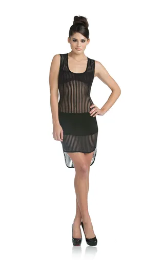 Shadow Stripe Sleeveless Dress - This sheer dress is definitely not made for the modest. The style screams for a bold woman who dares to stand out.   (Photo: Nicki Minaj Collection)