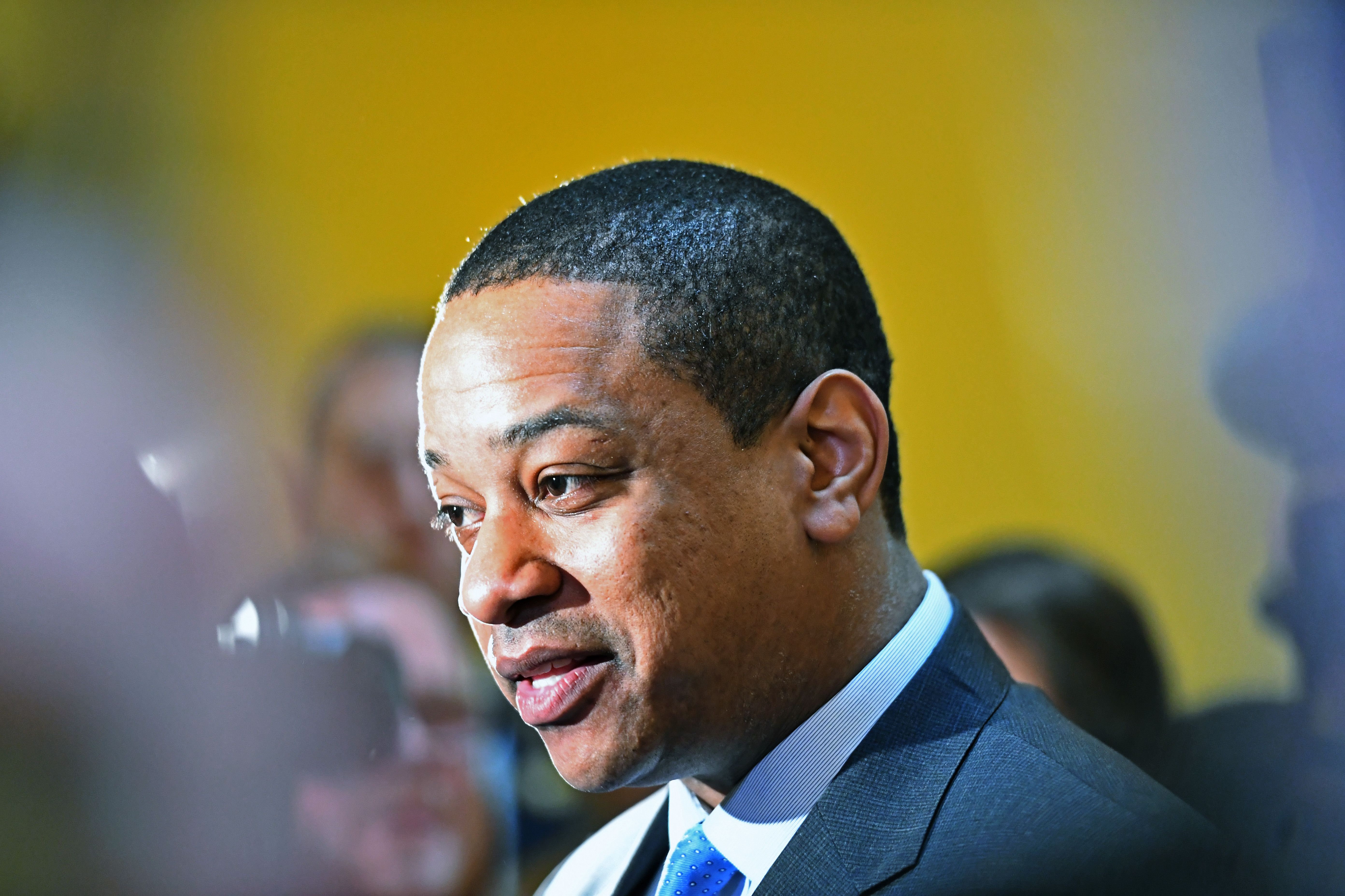 RICHMOND, VA - FEBRUARY 4:
 Virginia Lt. Gov. Justin Fairfax (D) talks with the press to address and deny a sex assault allegation from 2004 in the State Capitol February 04, 2019 in Richmond, VA. A second woman came forward with similar charges.  He's asked for an investigation.
(Photo by Katherine Frey/The Washington Post via Getty Images)