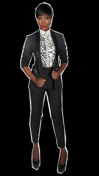 Look 8 - ALFA: WOMEN'S PANTS SUIT/ H&amp;M: BLOUSE/ JUSTFAB: SHOES  (Photo: Brad Barket/Getty Images)