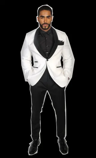 Look 13 - ALFA: MEN'S SUIT AND SHIRT/ TITLE OF WORK: TIE/ TW STEEL: WATCH/ JAY KOS: POCKET SQUARE/ KURT GEIGER: SHOE(Photo: Brad Barket/Getty Images)