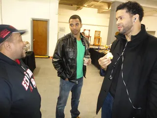 Burt Belasco and Christian Keyes - Here's Bert Belasco and Christian Keyes talking to one of the many behind-the-scenes people who work hard to make sure Let's Stay Together stays together.&nbsp; (Photo: Shawnte McCall/Kody Wynne/BET)