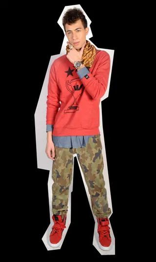 Look 10 - WINNER CLOTHING: SWEATSHIRT/ JAY KOS: PANTS AND SCARF/ ANDROID HOMME: SHOES/ MODILISTAS: RING/ MARCO CULVO: WATCH  (Photo by Brad Barket/Getty Images for BET)