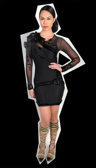 Look 5 - SANDROS: DRESS/ VERSACE: SHOES(Photo by Brad Barket/Getty Images for BET)