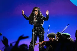 H.E.R. performs a jazz-inspired slam poem at the BET Awards. - (Photo by Leon Bennett/VMN19/Getty Images for BET)