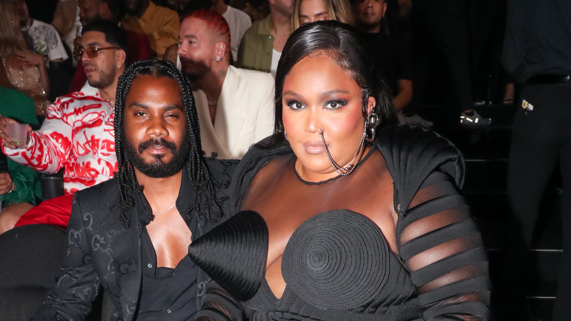 Myke Wright and Lizzo at the 2022 MTV VMAs at Prudential Center on August 28, 2022 in Newark, New Jersey. 