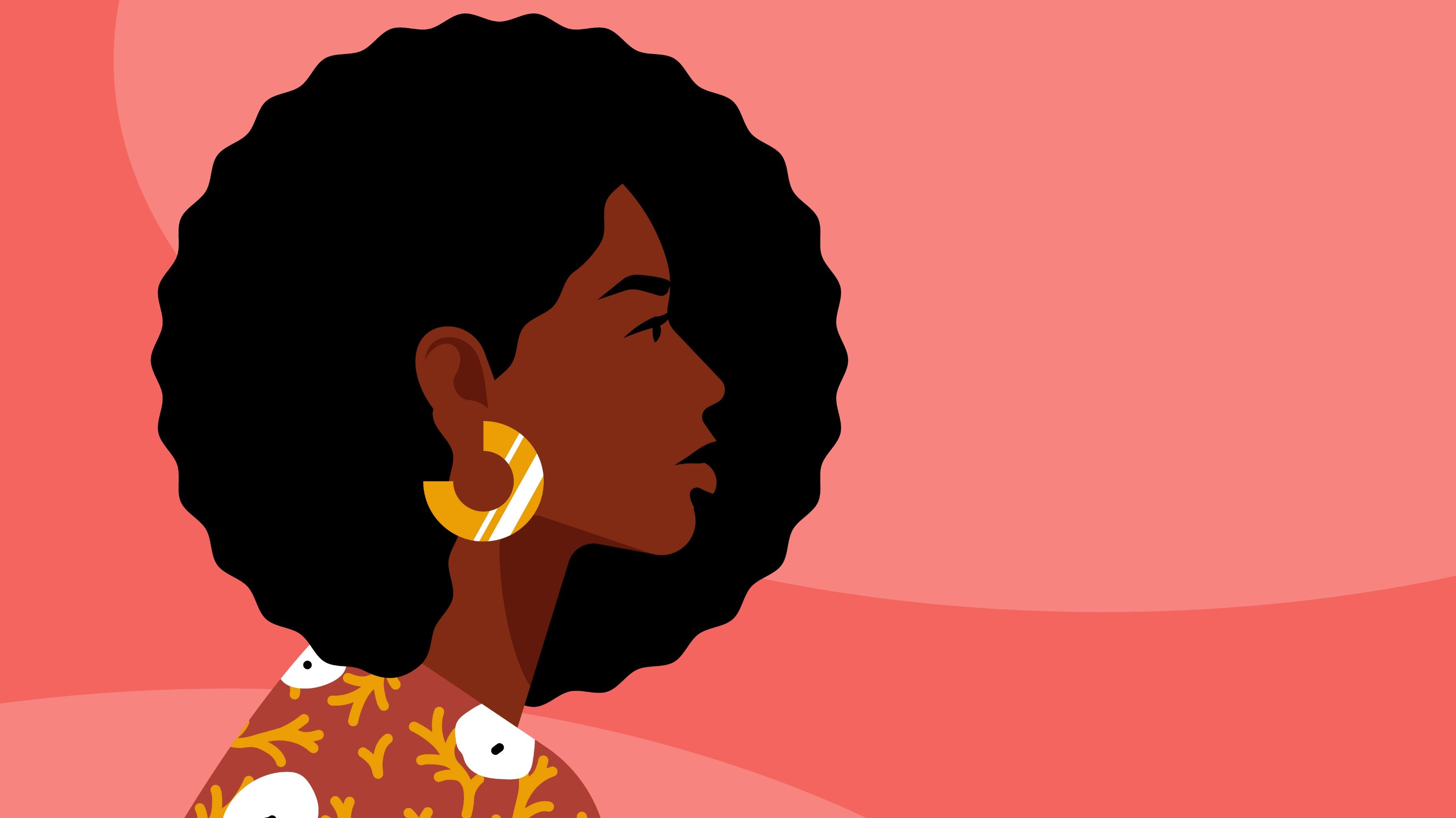 Portrait of young woman with beautiful face and hair on a pink background.

