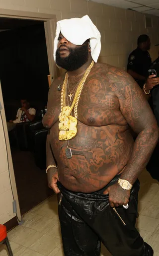 Boss Man - Miami boss&nbsp;Rick Ross coming down out of his zone post-performance while keeping it fresh and adorned in his finest jewelry.  (Photo: Bennett Raglin/BET/Getty Images for BET)