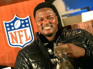 Ooh Kill ' Em! - Bryant McKinney shows you what real touchdown victory dances are made of tonight! (Photo: Rick Diamond/Getty Images for Super Bowl)