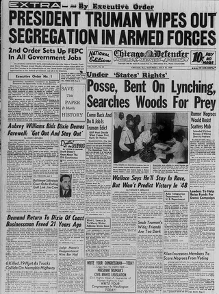 Chicago Defender - The Chicago Defender was started with 25 cents and had humble beginnings in the kitchen of&nbsp;Robert S. Abbott’s landlord in May 1905. The newspaper successfully urged Southern Blacks to migrate north between 1915 and 1925. Ronald E. Childs is the paper’s interim publisher.(Photo: Chicago Defender Newspaper,July 31, 1948)