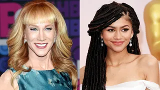 Kathy Griffin on Giuliana Rancic’s offensive comments about Zendaya’s hair being pre-written: - "Some dude wrote it for her… Don’t have anyone write you jokes or even suggest jokes for you on Fashion Police. [Rancic has] enough great insider gossip from actually being on the red carpet. That's what fans want to hear the next day. Just talk and be yourself.”(Photos from Left: Jamie McCarthy/Getty Images, Jason Merritt/Getty Images)