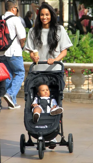 Fun Time With Mom - Ciara eats an ice cream cone while pushing her son Future in a stroller and shopping at The Grove outdoor mall in Los Angeles.(Photo: WENN.com)