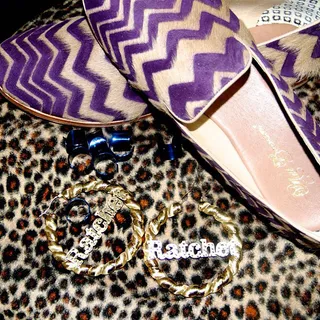 Flossin' - You can’t help but drool over these plum and beige Matt Bernson pony loafers Beyoncé posted on Instagram alongside her infamous Ratchet earrings and Maison Martin Margiela Knuckle Ring. We want in!   (Photo: instagram/baddiebey)