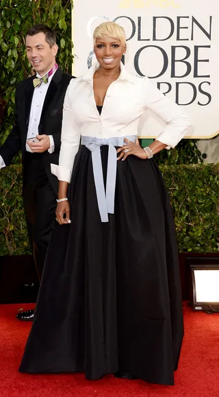 NeNe Leakes - The Real Housewives of Atlanta star plays it safe in a black and white combo from Carolina Herrera.   (Photo: Jason Merritt/Getty Images)