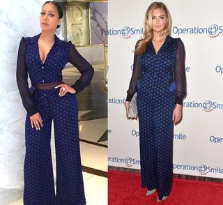 La La Anthony and Kate Upton - The Power Playbook author made the right choice by belting the waist of her DVF jumpsuit. La for the win.  (Photos from left: Lala Anthong via Instagram, Alberto E. Rodriguez/Getty Images)