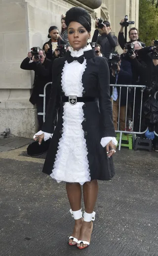 Janelle Monáe - Raise your hand if Janelle’s black-and-white 'fit just blew your mind? Yes ma'am. She’s in head-to-toe Chanel at the luxury brand’s runway event. (Photo: Jacopo Raule/GC Images)