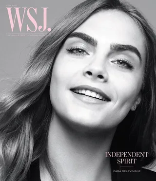 Cara Delevingne on WSJ - Jourdan’s BFF and fellow It Girl Cara Delevingne serves up major brow envy in this artsy black-and-white snap for The Wall Street Journal Magazine. (Photo: The WSJ Magazine, June 2015)