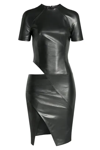Alexandre Vauthier Leather Dress With Cut-out Detail - This daring leather dress flashes midriff thanks to some precise cut-out detail. Show it off in your tallest heels and a small clutch.  (Photo: ALEXANDRE VAUTHIER)