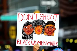 Black Women Matter - A sign in support of black women is held aloft in Union Square Park during a 'Say Her Name' rally on behalf of female victims of alleged police violence.&nbsp;(Photo: Andy Katz/Demotix/Corbis)