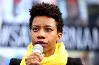 Rallying Up - Kay Shaw of the National Black Programming Consortium opens a rally in Union Square Park on behalf of female victims of alleged police violence.&nbsp;(Photo: Andy Katz/Demotix/Corbis)