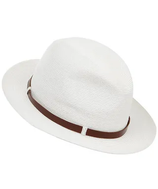 Grevi White Brim Woven Sun Hat - Hide this belted beauty from your boyfriend. He may ask to borrow it and you may not want to share.(Photo: Courtesy of Liberty)
