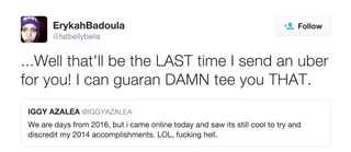 Checkmate - She couldn't have possibly thought Sara Bellum herself wouldn't respond? How?!&nbsp;(Photo: Erykah Badu via Twitter)