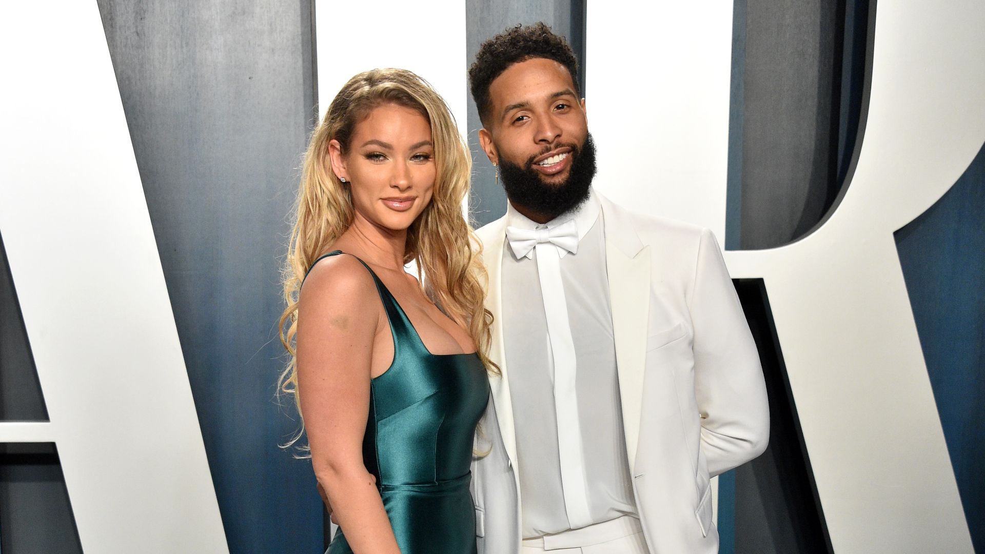 Lauren Wood and Odell Beckham Jr. attend the 2020 Vanity Fair Oscar Party hosted by Radhika Jones at Wallis Annenberg Center for the Performing Arts on February 09, 2020 in Beverly Hills, California. 