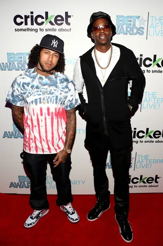 2 Chaaaaiiinz - Rap star 2 Chainz posts up at the after-party with DJ&nbsp;E. Sudd (L).(Photo: Jesse Grant/BET/Getty Images for BET)