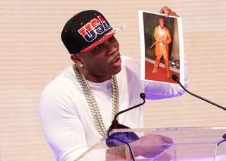 Really?!!? - Recording artist Nelly jokes on Nick Cannon's old school look on 106. (Photo:&nbsp; Bennett Raglin/BET/Getty Images for BET)