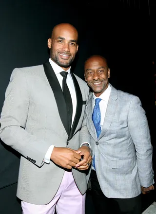 BET's Own - Soul Train Awards producer Boris Kodjoe and BET's President of Music Programming and Specials Stephen Hill both rock dope blazers and bright smiles during the commercial break.(Photo: Maury Phillips/BET/Getty Images for BET)