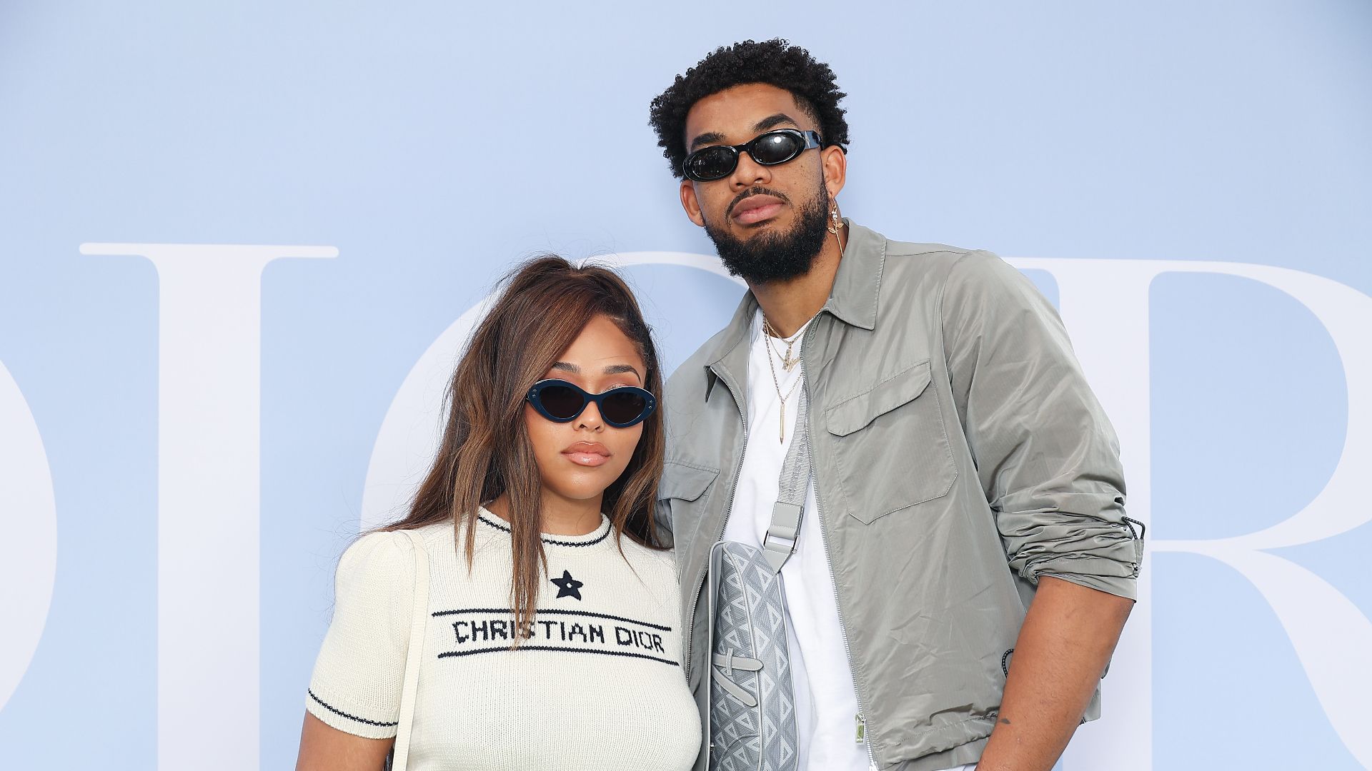 Jordyn Woods and Karl-Anthony Towns attend the Dior Homme Menswear Spring Summer 2023 show as part of Paris Fashion Week on June 24, 2022 in Paris, France. 