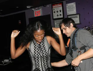 Fashion Meets Fun - Designer Dominique Auxilly enjoying herself while on 106. (Photo: Bennett Raglin/BET/Getty Images for BET)
