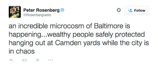 Peter Rosenberg, @Rosenbergradio - Hot 97's Rosenberg reps for the DMV and pointed out that you can't sit back safe in the suburbs and act like police brutality and uprisings aren't&nbsp;happening. #InThisTogether(Photo: Peter Rosenberg via Twitter)